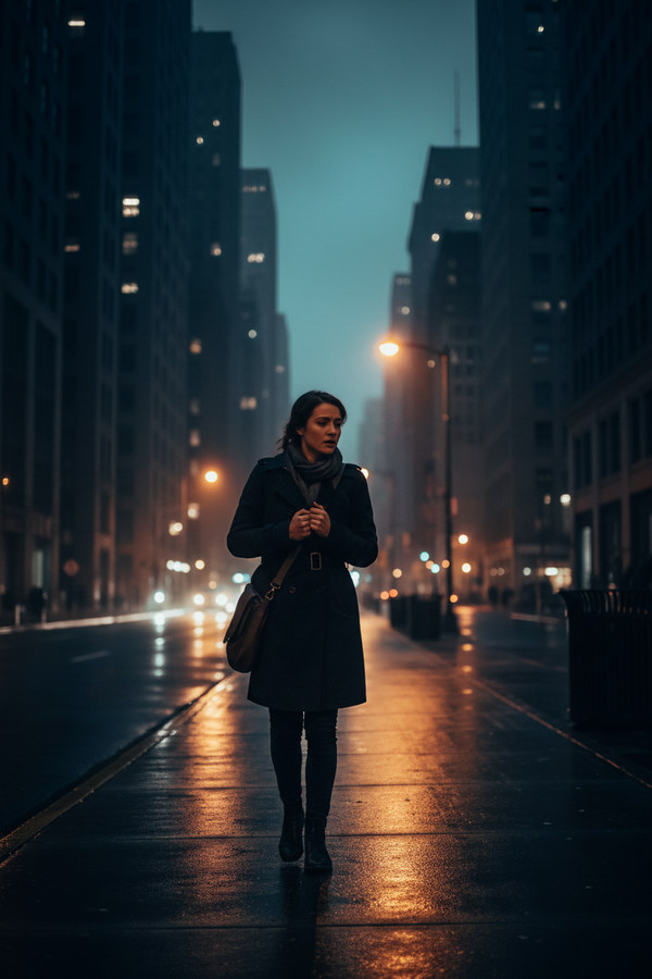 In the evening, alone